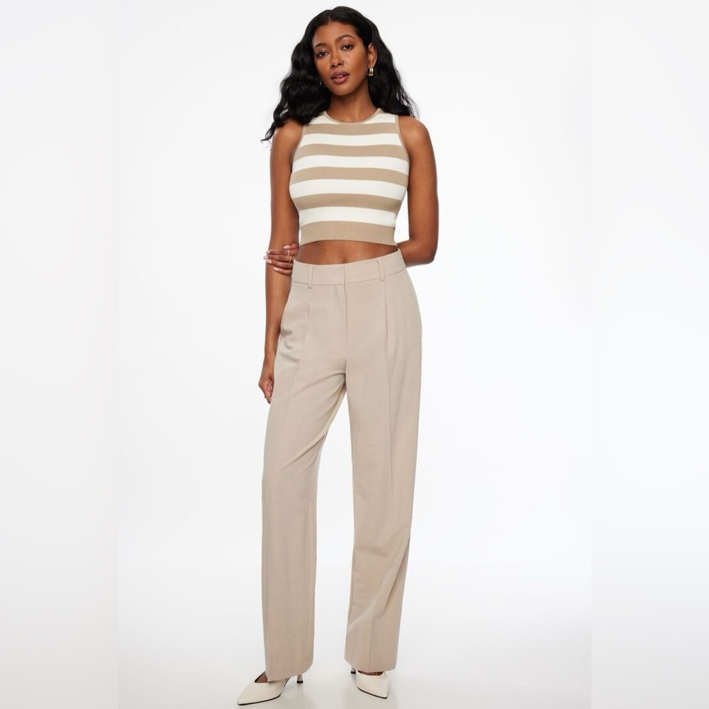 Dynamite Tan Ivory Striped Crewneck Tank Top Size Xl Knit Stretch Cropped - Picture 4 of 16